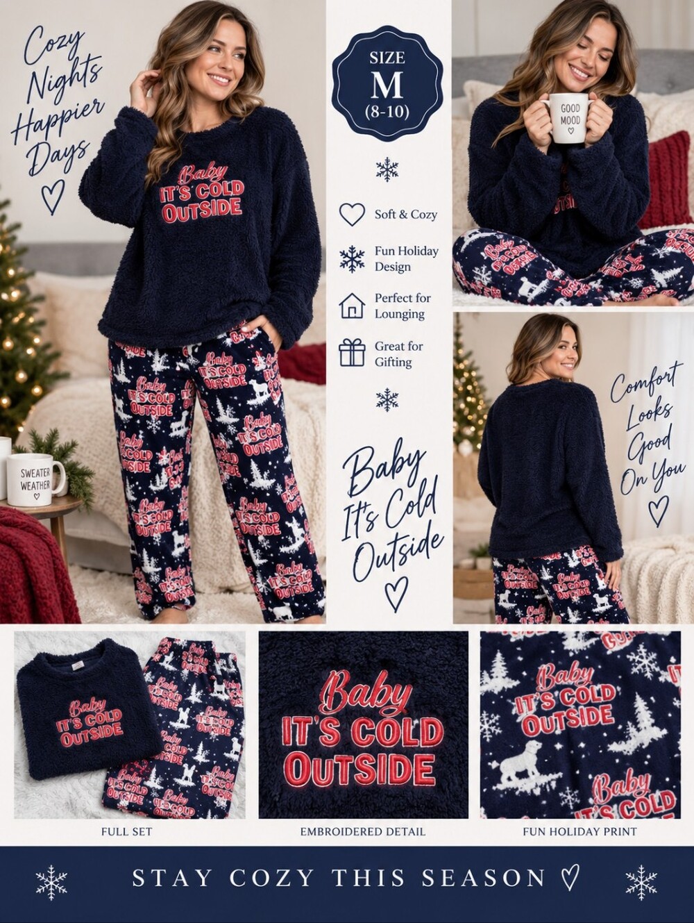 New holiday time women's medium baby its cold winter pajama set #19